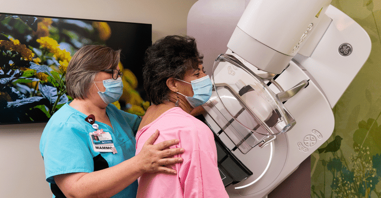 Women getting a mammogram