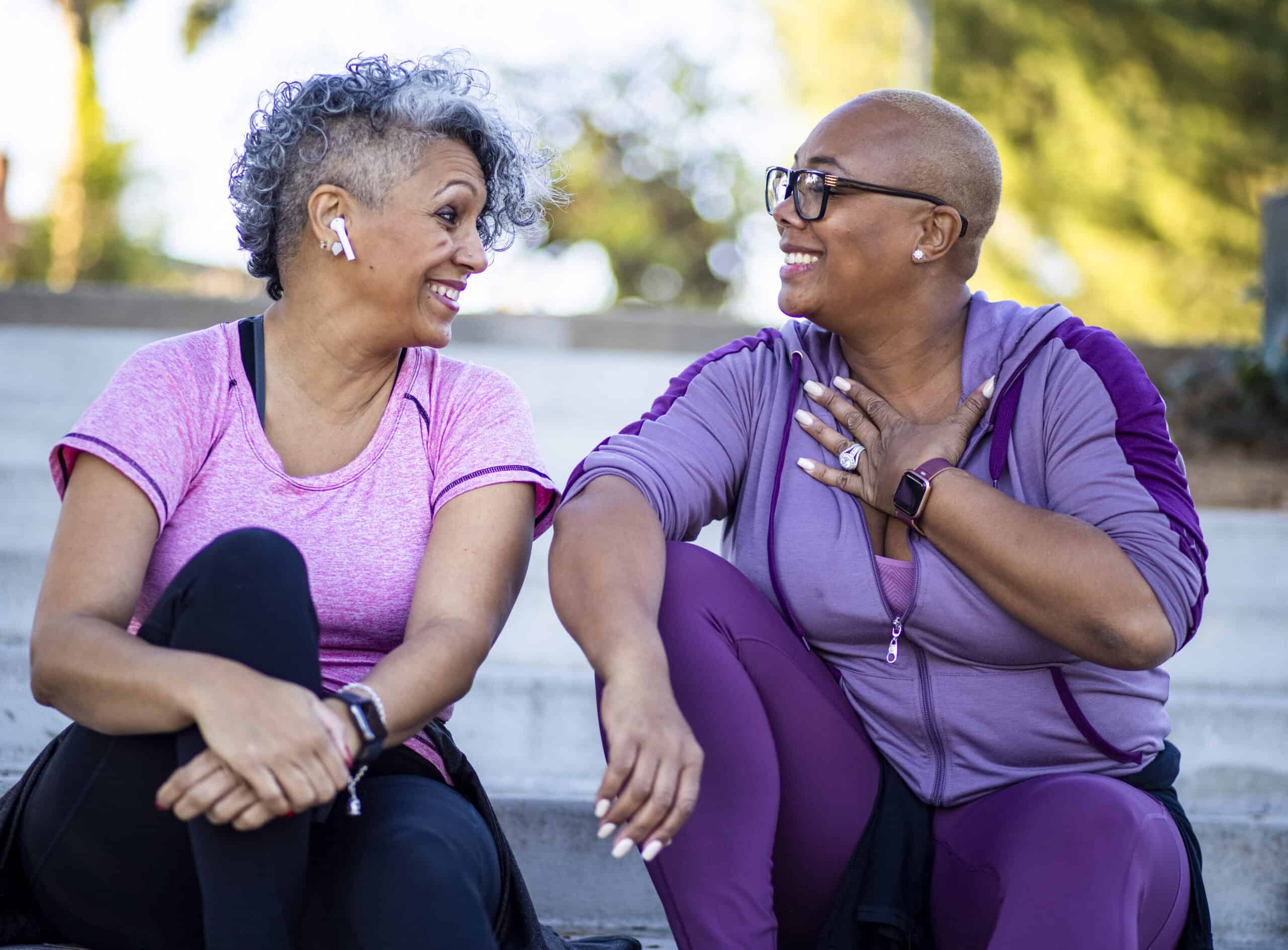 Two black woman relaxing after workout