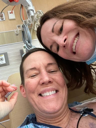 Christa Huffenberger in the hospital during breast cancer journey