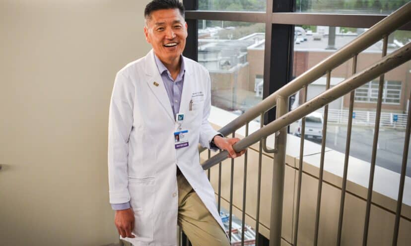 Dr. Harvey Hahn walking up the steps