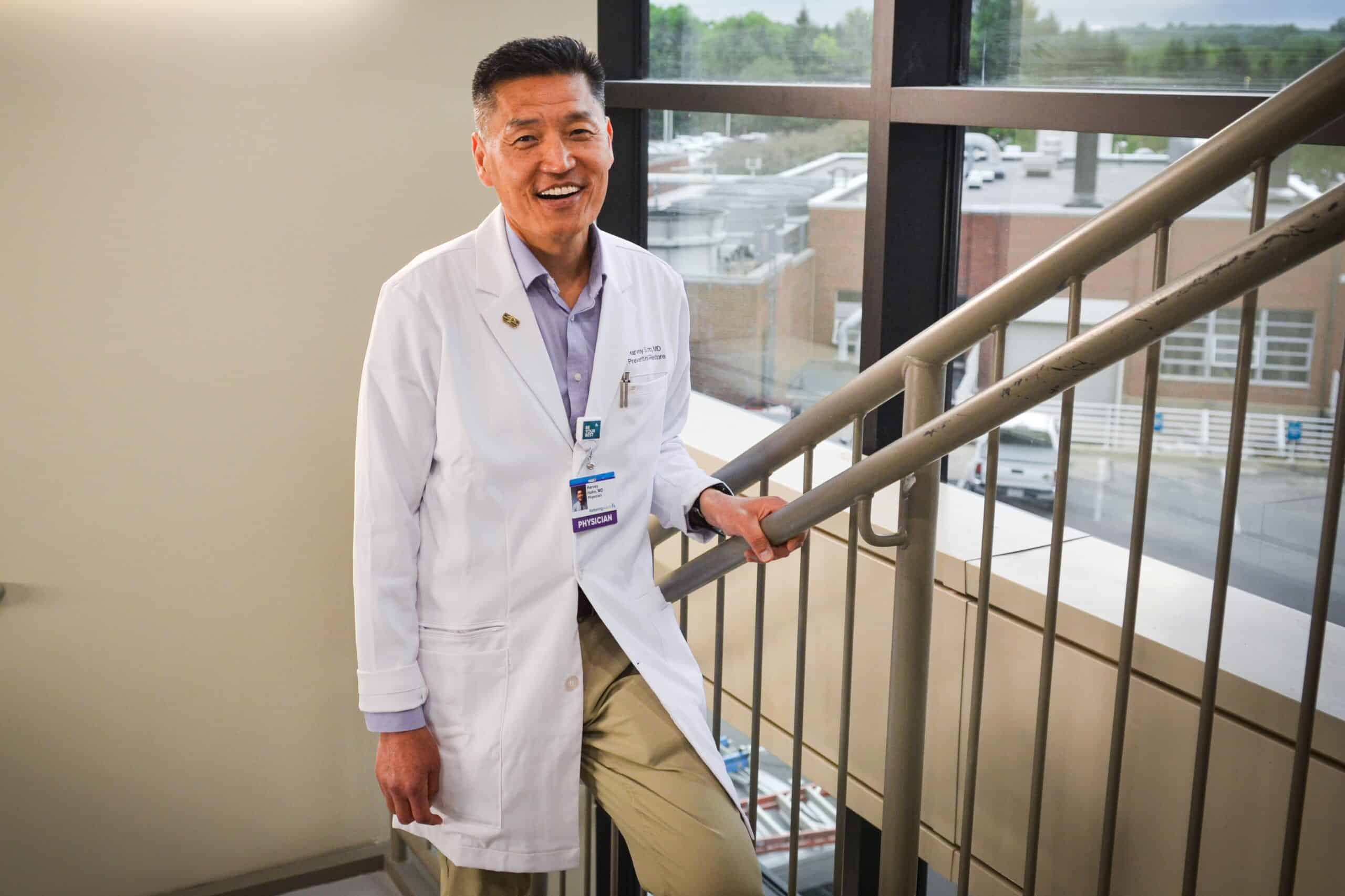 Dr. Harvey Hahn walking up the steps