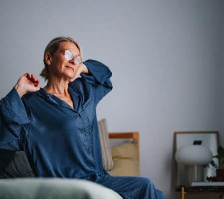 Woman stretching in the morning after sleeping