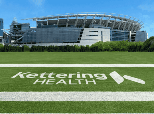 Kettering Health logo on Bengals practice field