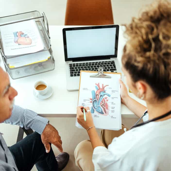 Patient and the doctor look at the results