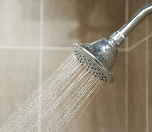 Stainless steel shower on bathroom