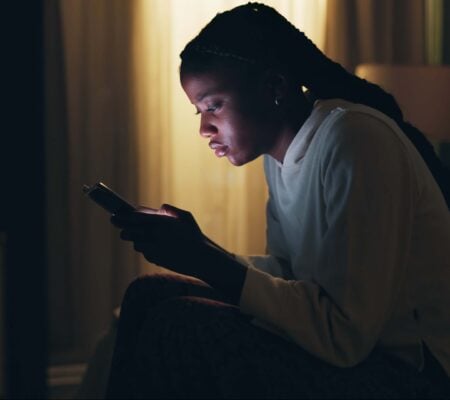 A woman using her phone