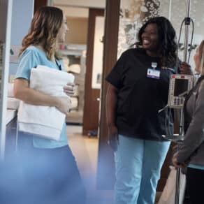 Nurses talking in the hallway