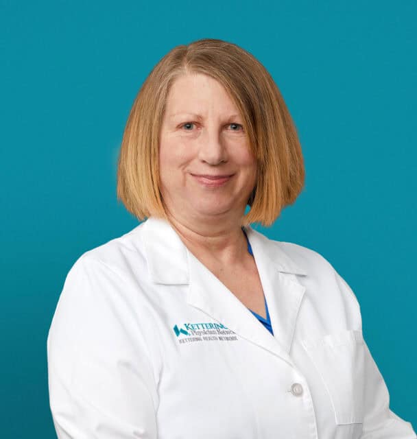 Professional headshot of Alicia M. Buterbaugh, RD in white Kettering Health coat